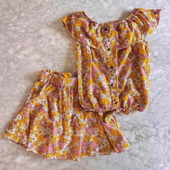 Girls Matching Outfit Set 2-Piece Ruffle Top & Skirt Daisy Flower Size 8-10 - Picture 1 of 10